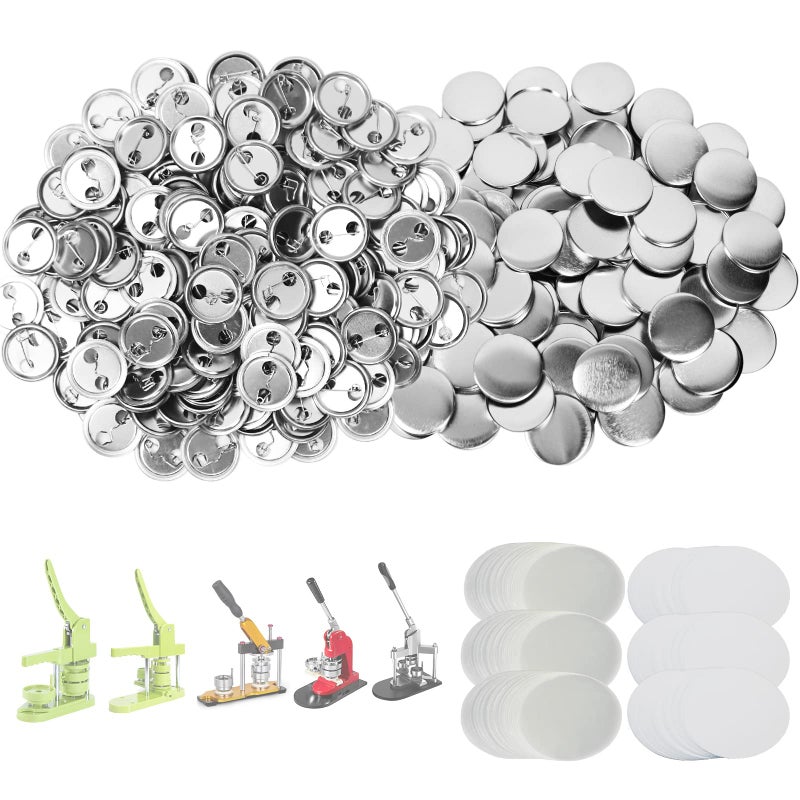 Mostme 300 Sets 1 inch Button Maker Supplies  25mm Button Supplies Button Parts Button Badge Part  Button Making Supplies  Includes Metal Button Pin Back Cover  Metal Shells  Blank Paper&Clear Film - Image 1